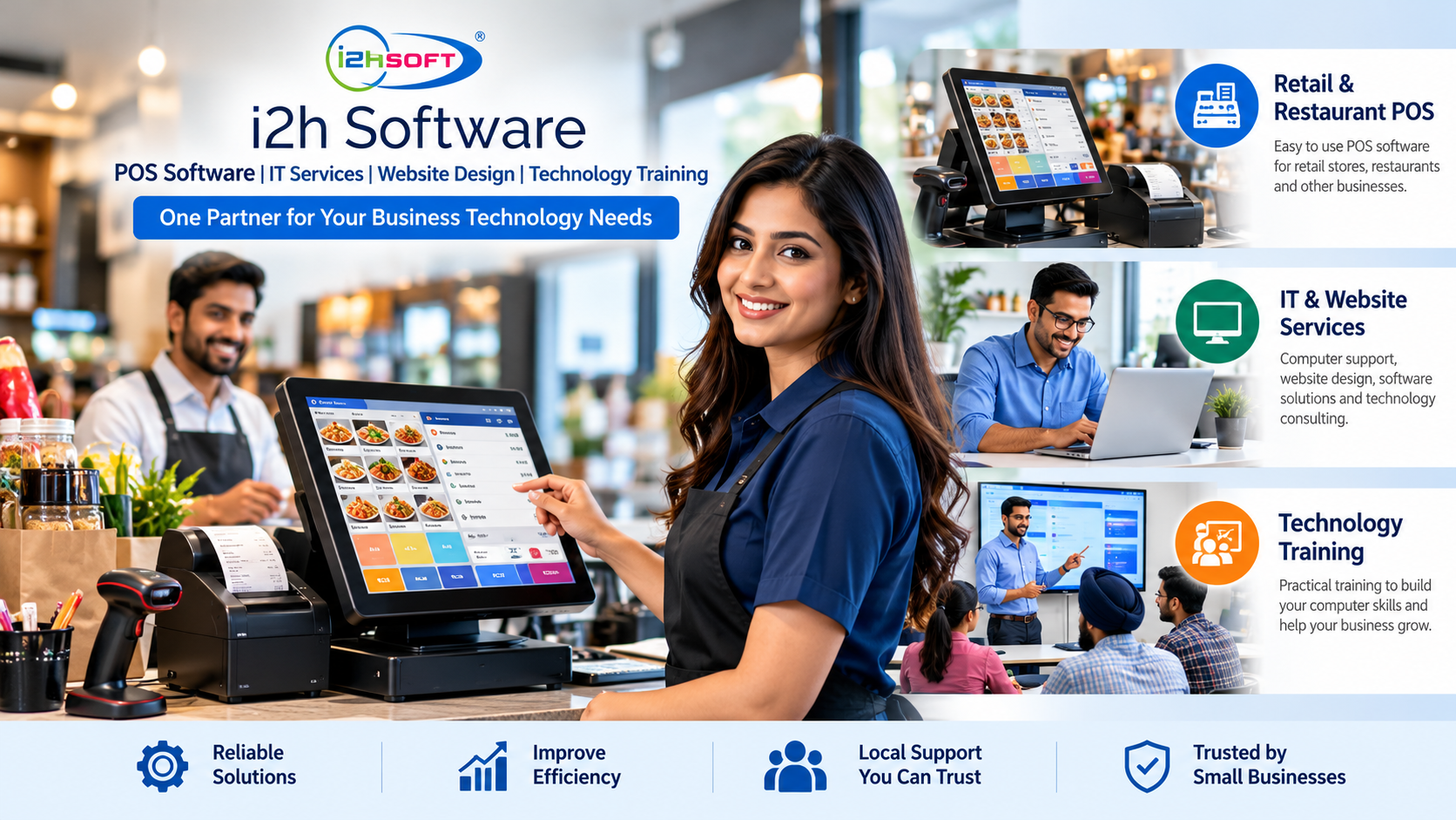 i2h Software business technology services including POS software, IT services, website design, and technology training